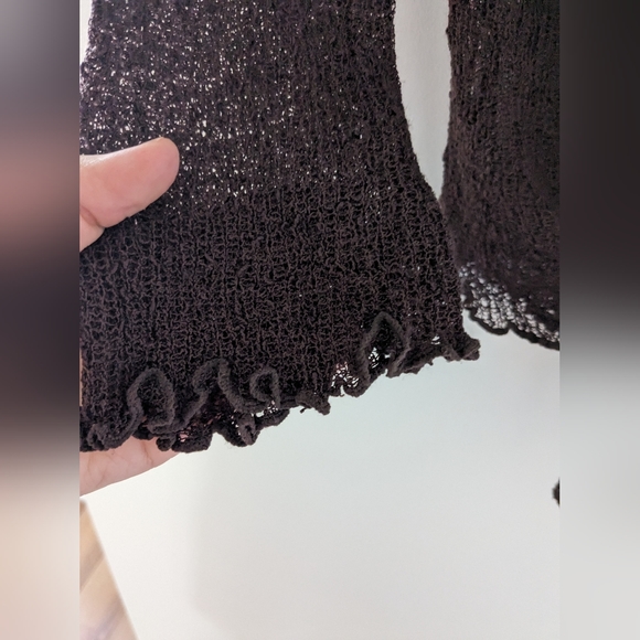 Vintage Brown Knit Front Tie Long Sleeve Y2K Fitted Shrug Size L - Picture 5 of 5
